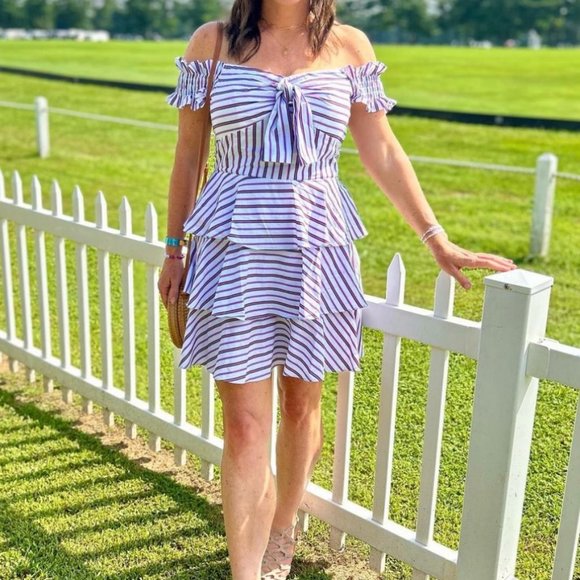 Lucy Paris Gemma Off Shoulder Striped Ruffled Tiered Dress - Picture 3 of 6